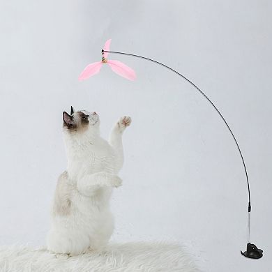 Cat Teaser, Windmill Style Handheld Cat Teaser with Bell, Compact Hair Teasing Sticks, Pink