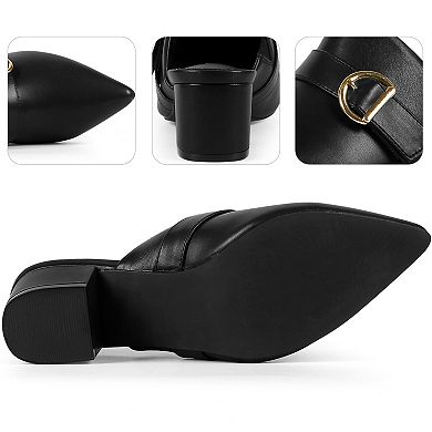 Pointed Toe Slip on Chunky Heel Mules for Women