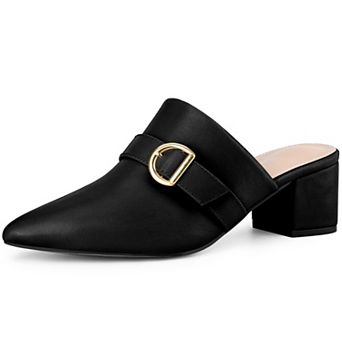 Pointed Toe Slip on Chunky Heel Mules for Women