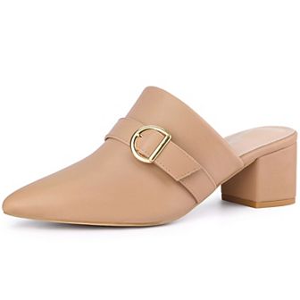 Pointed Toe Slip on Chunky Heel Mules for Women