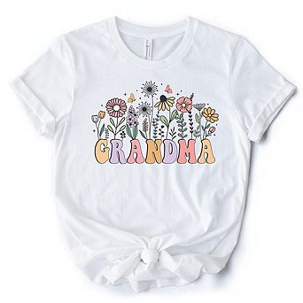 Retro Flowers Grandma T-Shirt, White Floral Tee Gift for Mothers Day