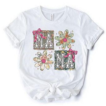 Floral Mama Coquette T-Shirt, White and Natural Boho Tee for Sweet and Stylish Moms