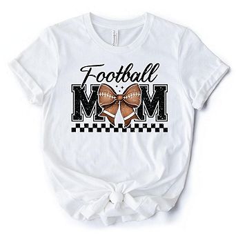 Football Mom Coquette Bow Retro T-Shirt, Stylish Game Day White Tee for Trendy and Proud Sports Moth