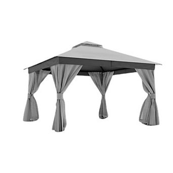 Semi-Permanent Patio Gazebo 12'x12' Expansion Bolts Outdoor Heavy Duty Party Shelter Double Roofs