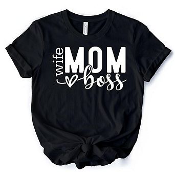 Wife Mom Boss T-Shirt, Black Casual Tee for Strong and Empowered Mothers