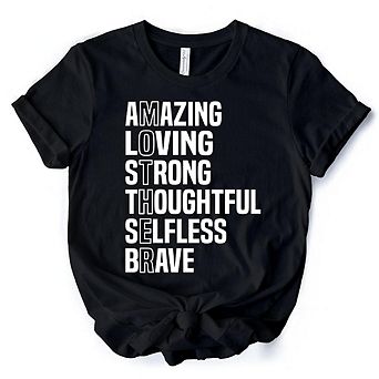 Inspirational Mom T-Shirt, Definition Black Tee for Brave and Thoughtful Mothers