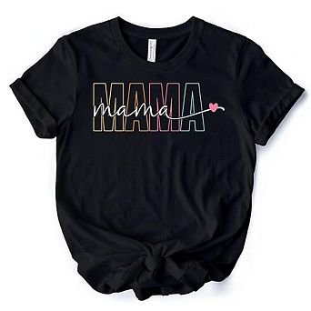 Colorblock Mama T-Shirt, Black Trendy Casual Women's Tee