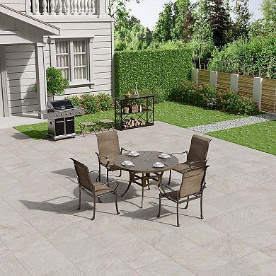 Mondawe 5 Pieces Outdoor Patio Dining Set with 53"W Round Dining Table & 4 Swivel Rocking Chairs