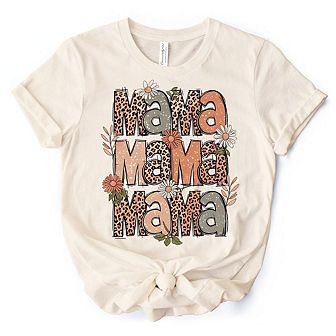 Leopard Mama Floral Retro T-Shirt, White and Natural Trendy Women's Tee with Wildflower Accents