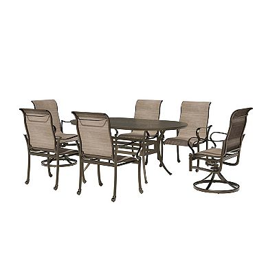 Mondawe 7 Pieces Cast Aluminum Patio Dining Set with 2 Swivel Chair & 4 Armchairs & 1 Oval Table