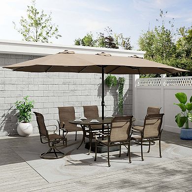 Mondawe 7 Pieces Cast Aluminum Patio Dining Set with 2 Swivel Chair & 4 Armchairs & 1 Oval Table