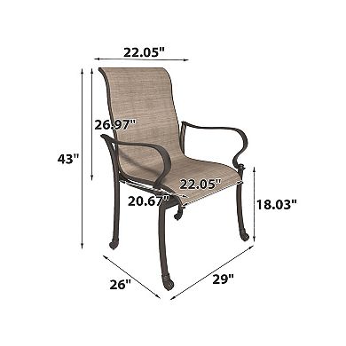 Mondawe Outdoor Cast Aluminum Dining Chair with Textilene Seat and High Back (Set of 4)