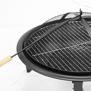 Westintrends Outdoor Round Steel Wood Burning Fire Pit With Wire Mesh Lid