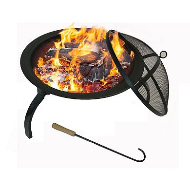 Westintrends Outdoor Round Steel Wood Burning Fire Pit With Wire Mesh Lid
