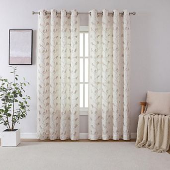 Kate Aurora 1 pc Floral Embroidered Linen Blend Semi Sheer Grommet Window Curtain Panel