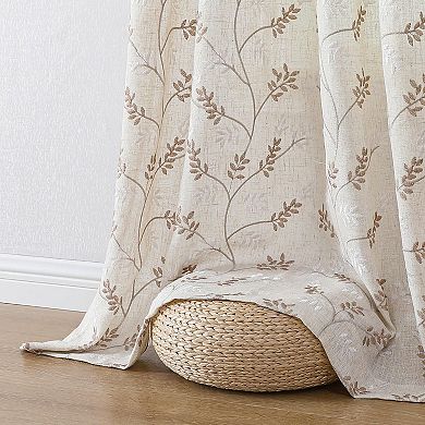 Kate Aurora 1 Pc Floral Embroidered Linen Blend Semi Sheer Grommet Window Curtain Panel