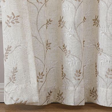 Kate Aurora 1 Pc Floral Embroidered Linen Blend Semi Sheer Grommet Window Curtain Panel
