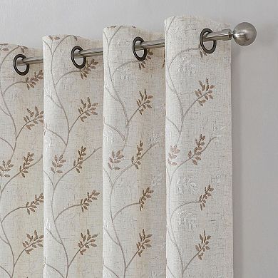 Kate Aurora 1 Pc Floral Embroidered Linen Blend Semi Sheer Grommet Window Curtain Panel