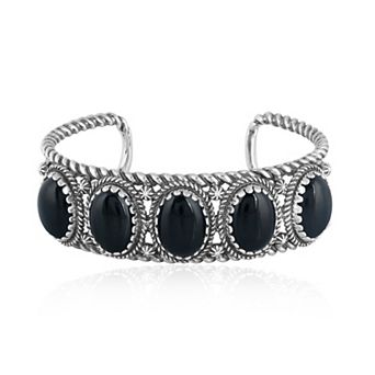 Southwest Spirit® Sterling Silver Onyx Concha Cuff Bracelet