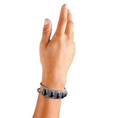 Southwest Spirit Sterling Silver Onyx Concha Cuff Bracelet