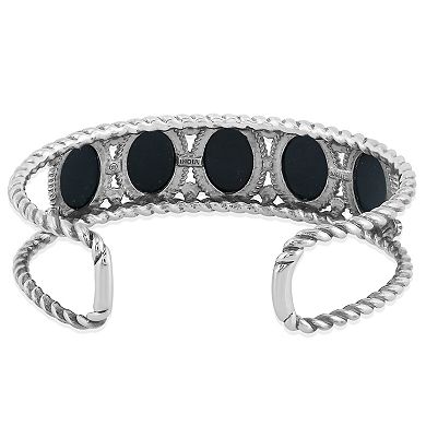Southwest Spirit Sterling Silver Onyx Concha Cuff Bracelet