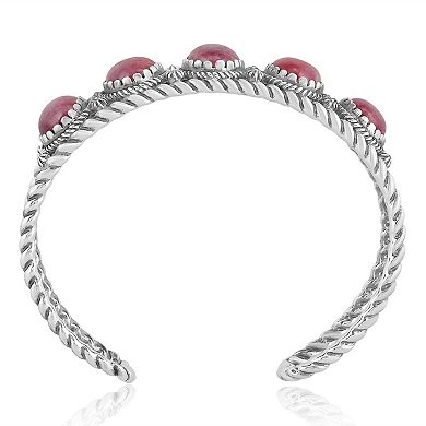 Southwest Spirit Sterling Silver Rhodonite Concha Cuff Bracelet