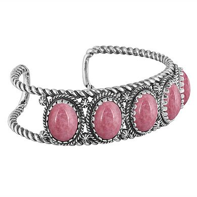 Southwest Spirit Sterling Silver Rhodonite Concha Cuff Bracelet