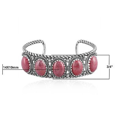 Southwest Spirit Sterling Silver Rhodonite Concha Cuff Bracelet