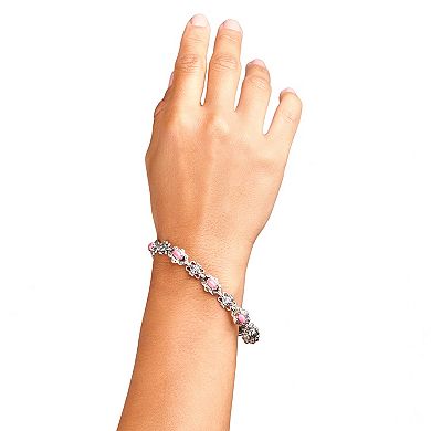 Southwest Spirit Sterling Silver Rhodonite Concha Link Bracelet