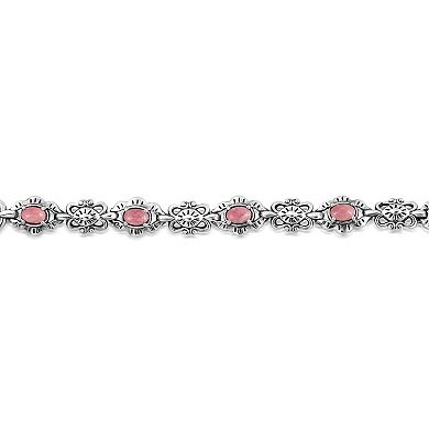 Southwest Spirit Sterling Silver Rhodonite Concha Link Bracelet