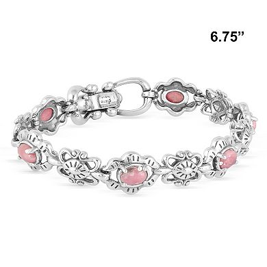 Southwest Spirit Sterling Silver Rhodonite Concha Link Bracelet