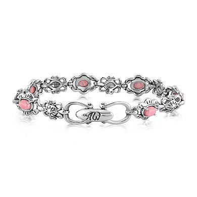 Southwest Spirit Sterling Silver Rhodonite Concha Link Bracelet