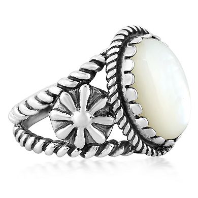 Southwest Spirit Sterling Silver Mother of Pearl Concha Ring