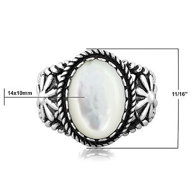 Southwest Spirit Sterling Silver Mother of Pearl Concha Ring