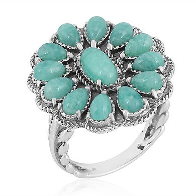 Southwest Spirit Sterling Silver Amazonite Flower Rope Ring