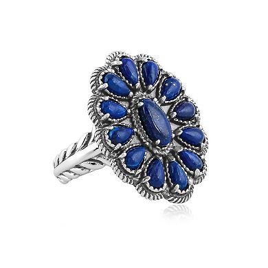Southwest Spirit Sterling Silver Lapis Lazuli Flower Rope Ring