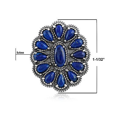 Southwest Spirit Sterling Silver Lapis Lazuli Flower Rope Ring