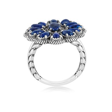 Southwest Spirit Sterling Silver Lapis Lazuli Flower Rope Ring