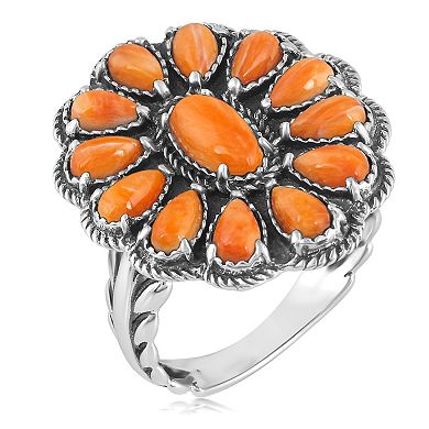 Southwest Spirit Sterling Silver Spiny Oyster Flower Rope Ring