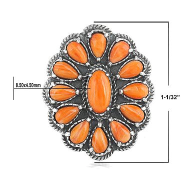 Southwest Spirit Sterling Silver Spiny Oyster Flower Rope Ring