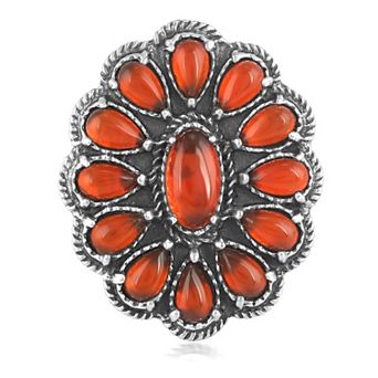 Southwest Spirit® Sterling Silver Red Onyx Flower Rope Ring