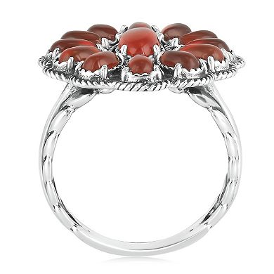 Southwest Spirit Sterling Silver Red Onyx Flower Rope Ring