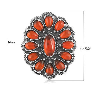 Southwest Spirit Sterling Silver Red Onyx Flower Rope Ring