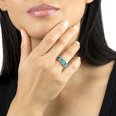 Southwest Spirit® Sterling Silver Spiny Oyster Turquoise 3-Stone Rope Ring