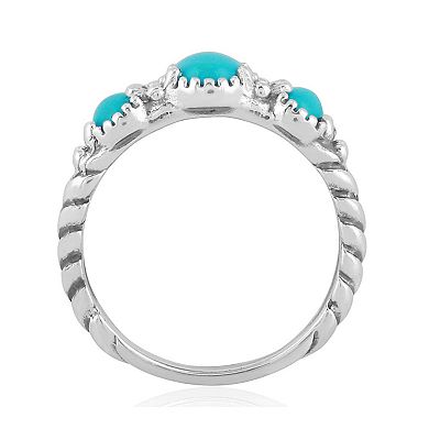 Southwest Spirit® Sterling Silver Spiny Oyster Turquoise 3-Stone Rope Ring