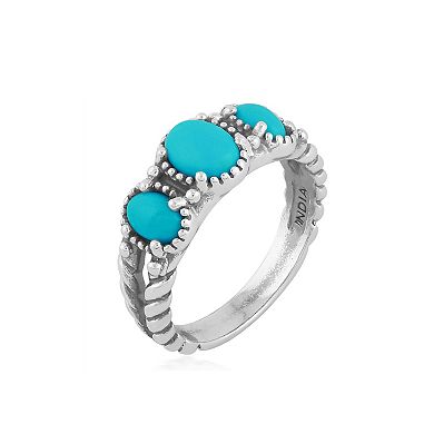 Southwest Spirit® Sterling Silver Spiny Oyster Turquoise 3-Stone Rope Ring