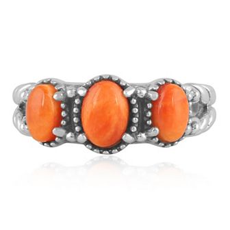Southwest Spirit® Sterling Silver Spiny Oyster Turquoise 3-Stone Rope Ring