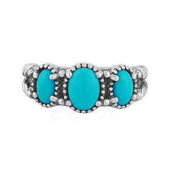 Southwest Spirit® Sterling Silver Spiny Oyster Turquoise 3-Stone Rope Ring