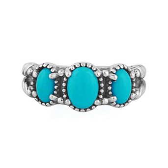 Southwest Spirit® Sterling Silver Spiny Oyster Turquoise 3-Stone Rope Ring
