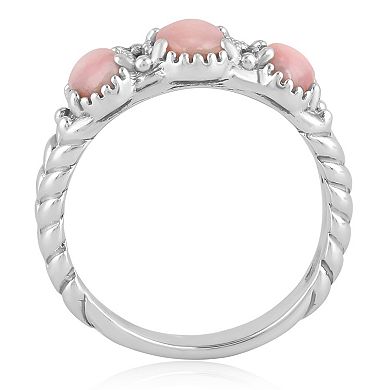 Southwest Spirit Sterling Silver Pink Opal 3-Stone Rope Ring